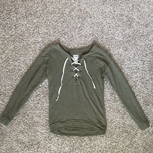 Long Sleeve Green Lace Up Shirt